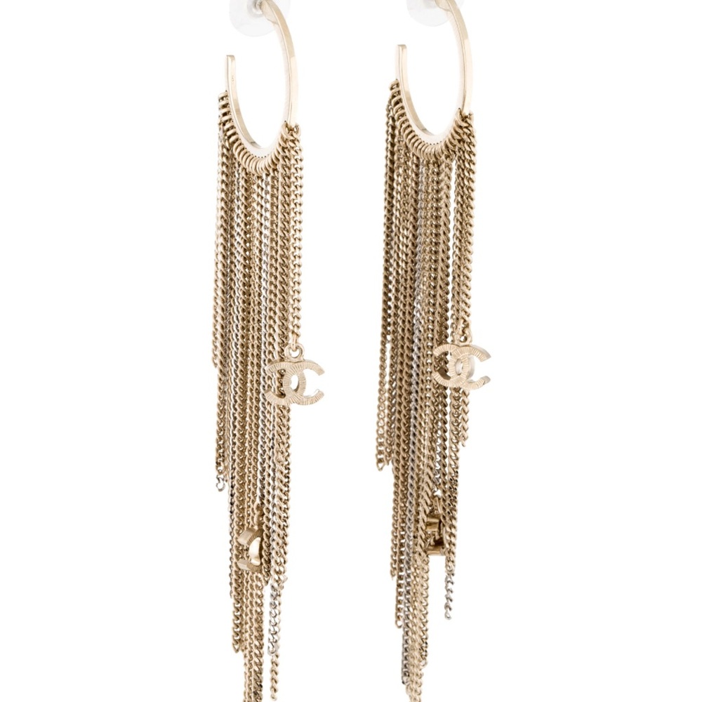 Chanel Fringe Gold Chain Hoop Earrings